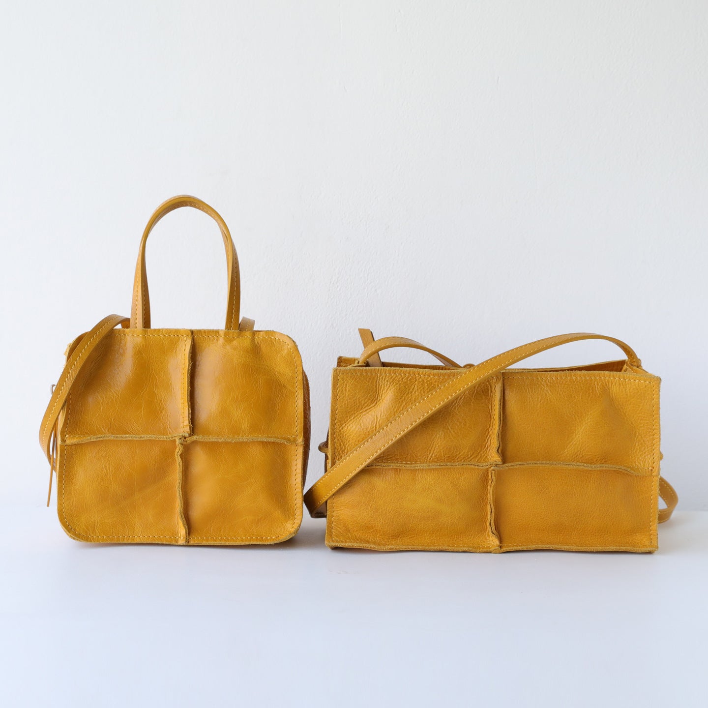 Women's Handmade Stitching Top Layer Cowhide Simple Style Genuine Leather Small Square Bag