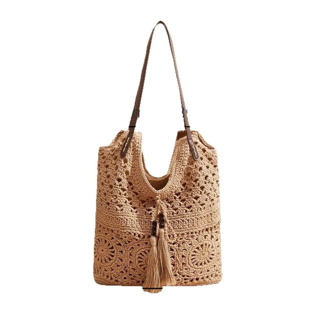 Women's Fashion Large Capacity Cotton Thread Woven Bags