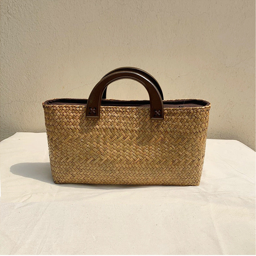 Woven Artistic National Style Beach Wooden Rattan Women's Handbag