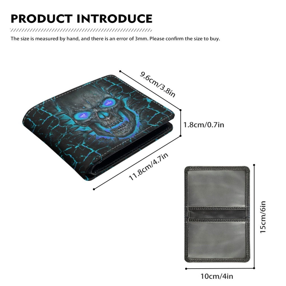 Men's Blue Flame Skull Print Folding Men's Wallet