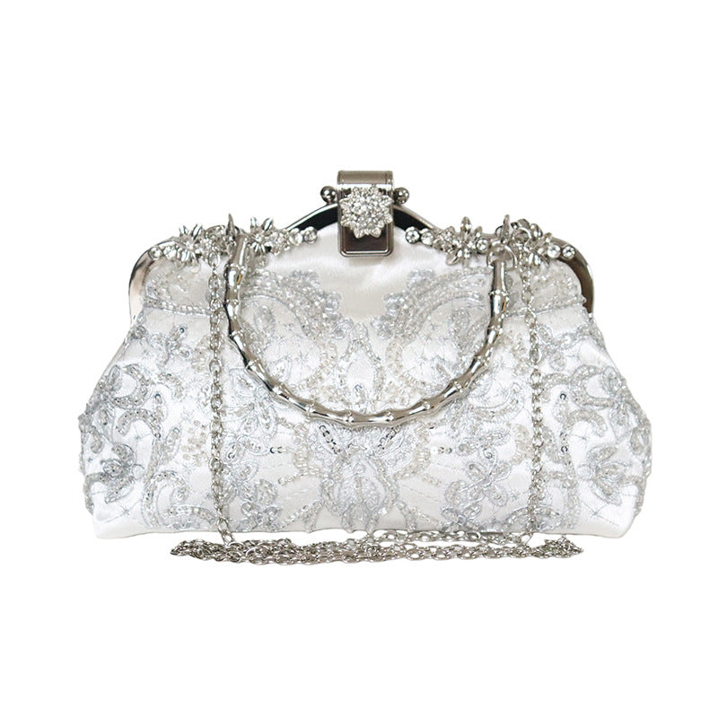 Women's Embroidered Pearl Embroidery Cheongsam Hand-held Banquet Dinner Bag