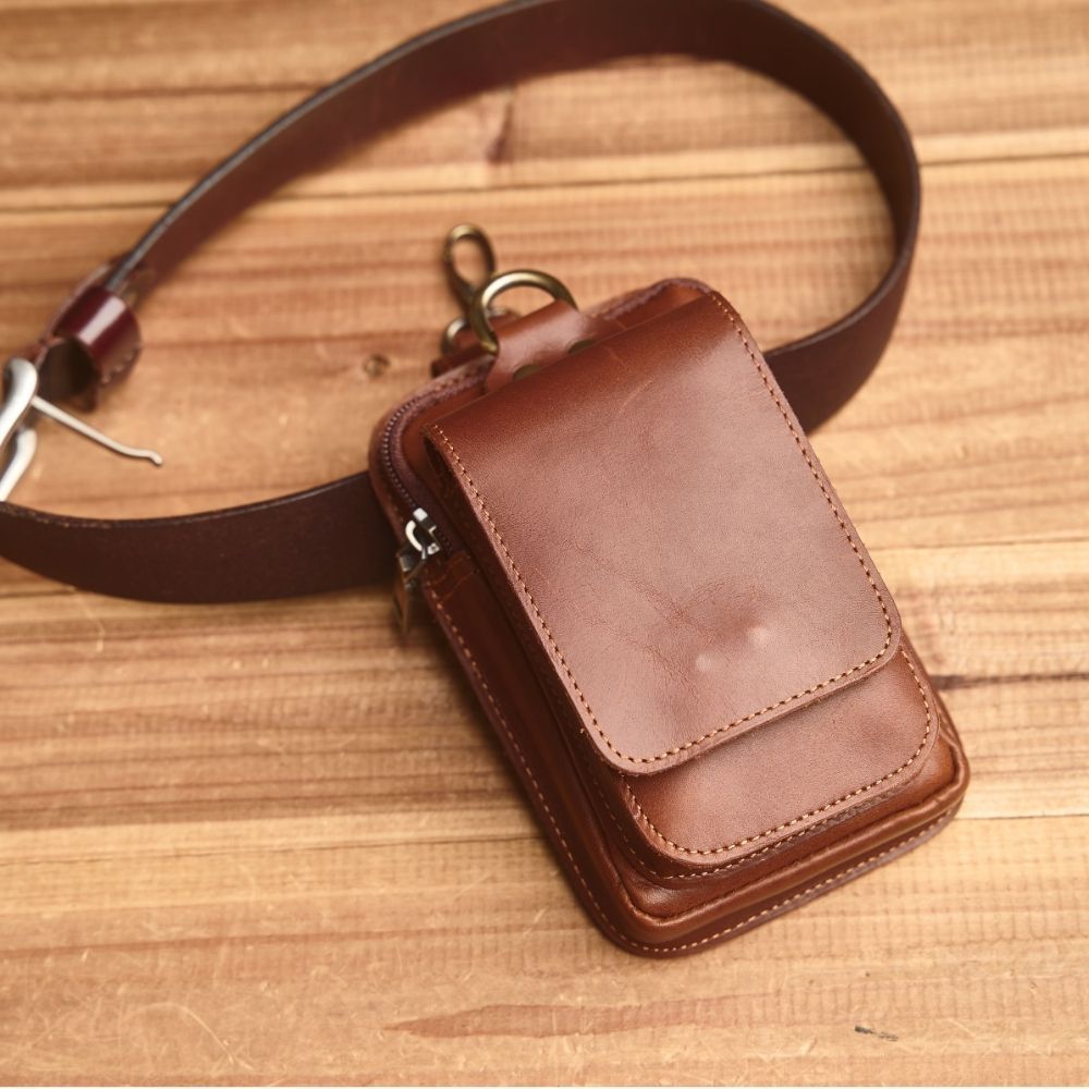 Men's Trendy First Layer Cowhide Crazy Horse Hanging Men's Fanny Pack