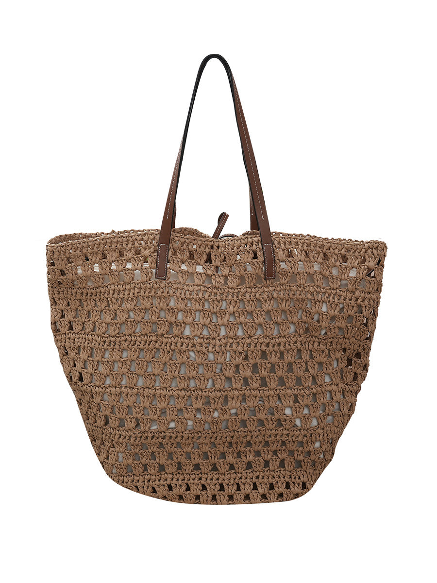 Women's Straw Large Capacity Totes Hollow Vacation Women's Shoulder Bag