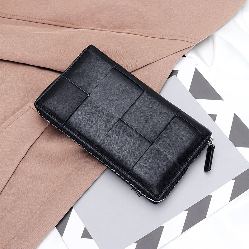 Sheepskin Large Woven Long Fashion Genuine Leather Zipper Capacity Bags