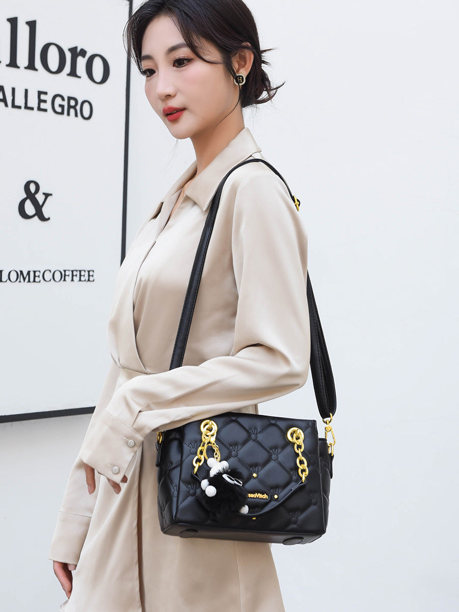 Women's Genuine Leather Diamond Plaid Chain Women's Messenger Bag