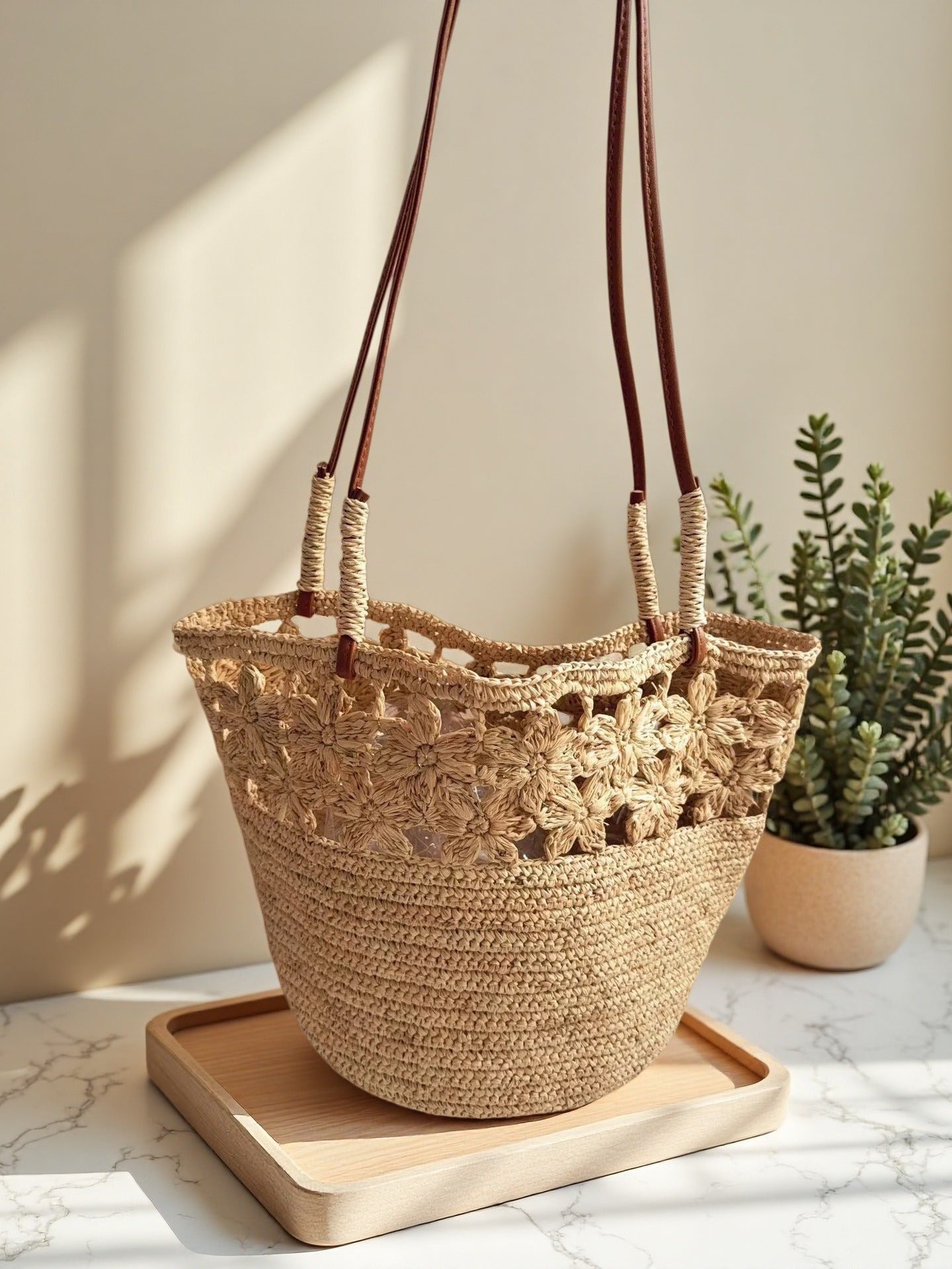 Women's Raffia Beach Woven Holiday Flowers Retro Shoulder Bags