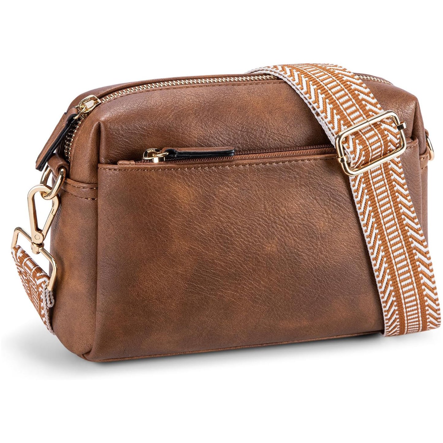Women's Triple Zipper Mobile Leather Strap Color Women's Shoulder Bag