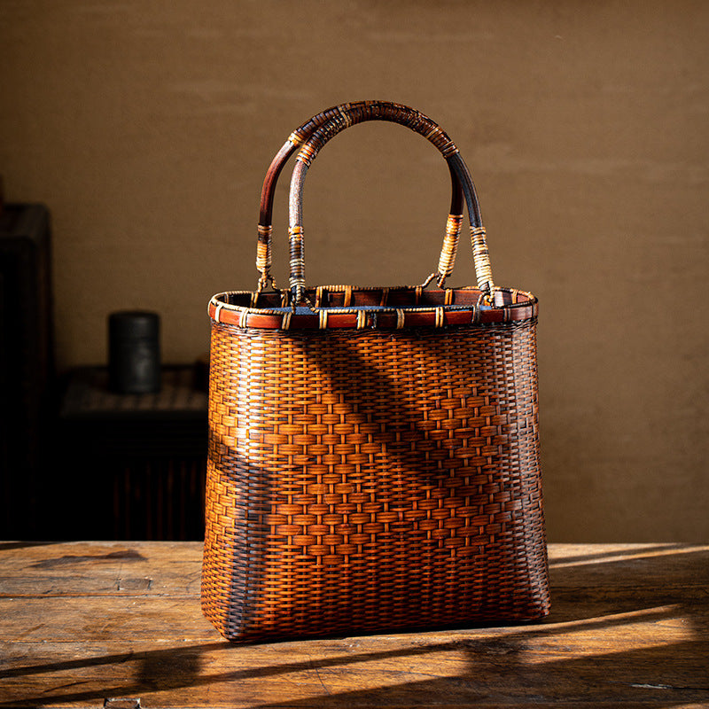 Bamboo Woven Antique Style Basket Han Chinese Clothing Tea Set Bags
