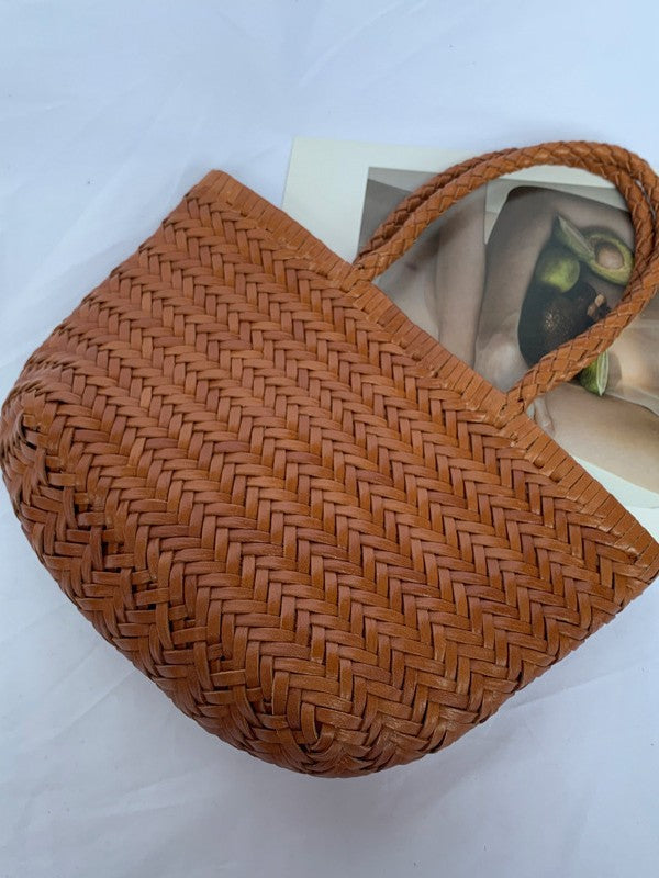 Women's First Layer Cowhide Hand-woven Leather Mini Handbags