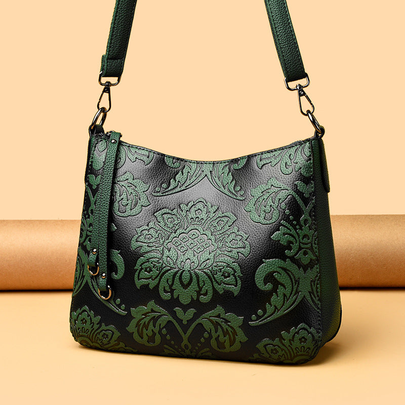 Women's Chinese Style Mother Soft Leather Embossed Women's Messenger Bag