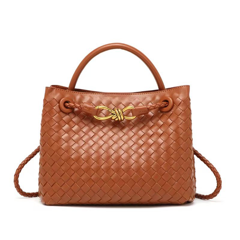 Women's Style Woven Metal Cord Fastener Portable Tote Bags