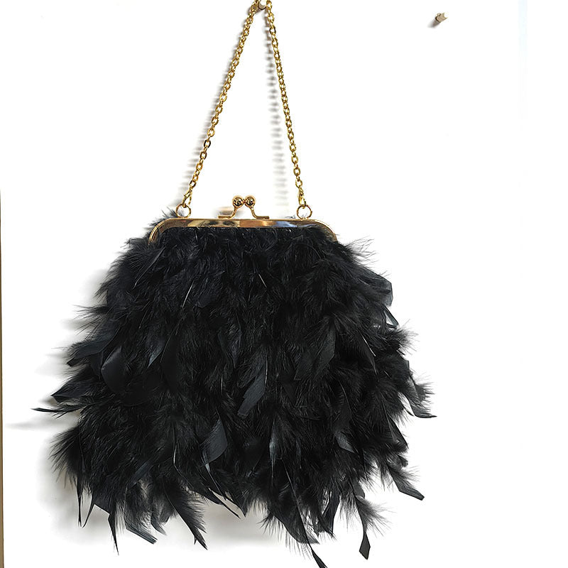 Fashion Feather Tassel Chain Portable Dinner Women's Handbag