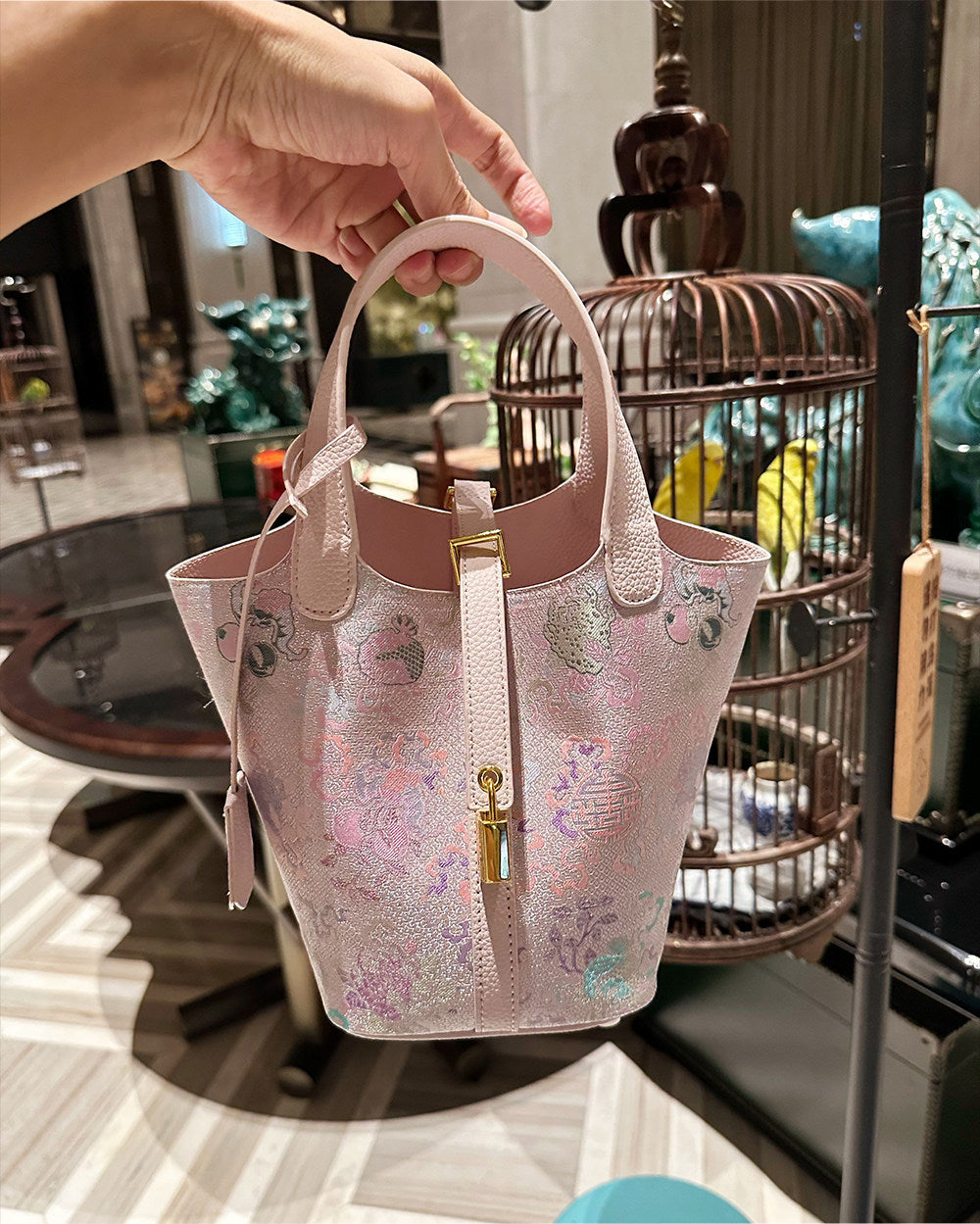 Women's Song Dynasty Brocade Light Luxury Western Style Vegetable Bucket Bags