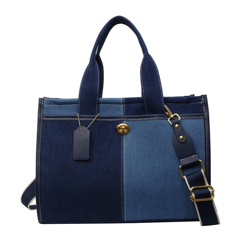 Women's Denim Fashion Color Contrast Stitching Large Women's Shoulder Bag