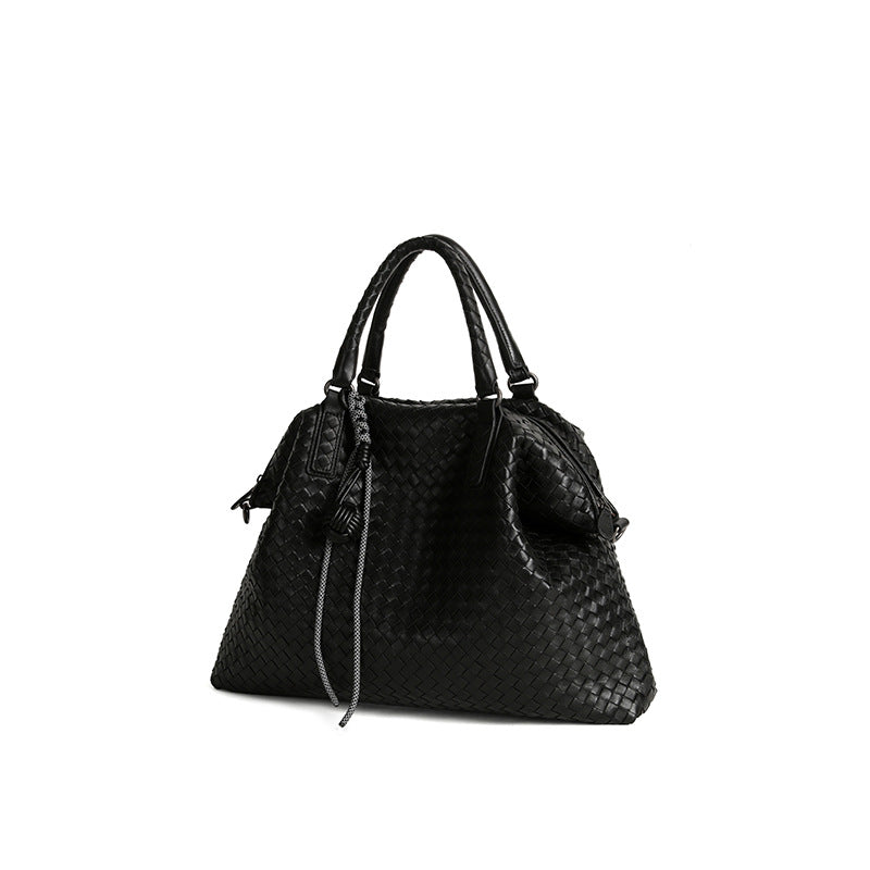 Women's Sheepskin Hand-woven Large Capacity Wide Strap Shoulder Bags
