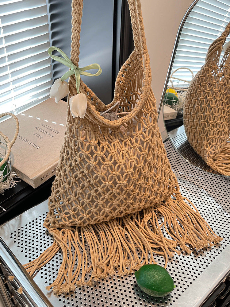 Style Woven Large Capacity Straw Burst Seaside Vacation Beach Shoulder Bags