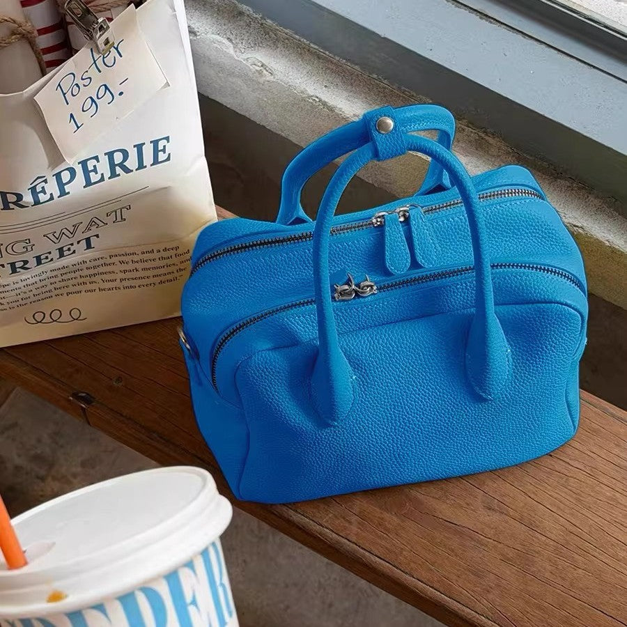 Blue High-grade Portable Boston Toast Large Capacity Women's Handbag