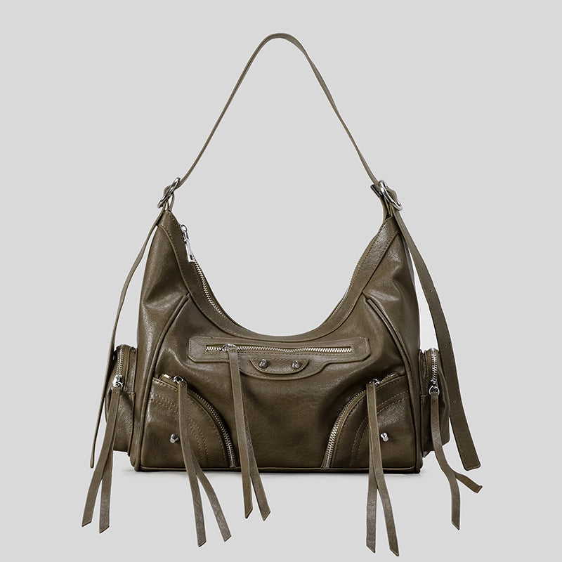 Women's Retro Rivet Tassel Motorcycle Hot Underarm Women's Shoulder Bag
