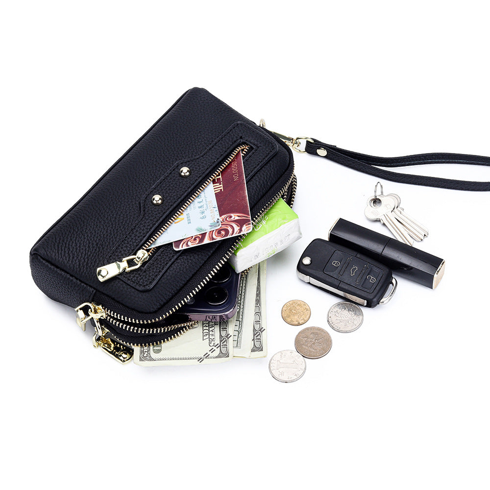 Women's Motorcycle Layer Cowhide Double Zipper Multifunctional Women's Messenger Bag