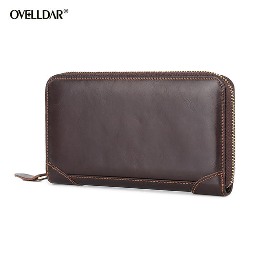 First Layer Long Cowhide Zipper Single Leather Fashion Men's Clutch