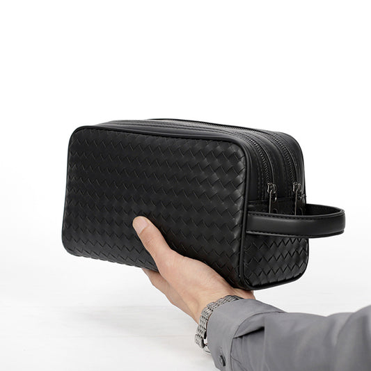 Men's Hand-woven Wash Double Layer Zipper Men's Clutch