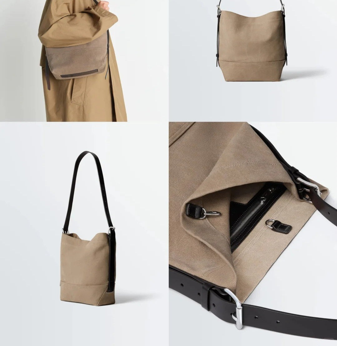 Women's & Men's Large Capacity Canvas Distressed Fabric For Hobo Women's Shoulder Bag