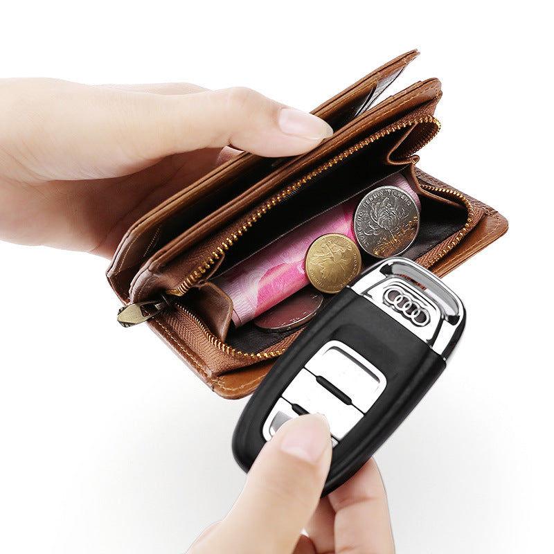 Fashion Men's Two-fold Leather Cowhide Zipper Bags