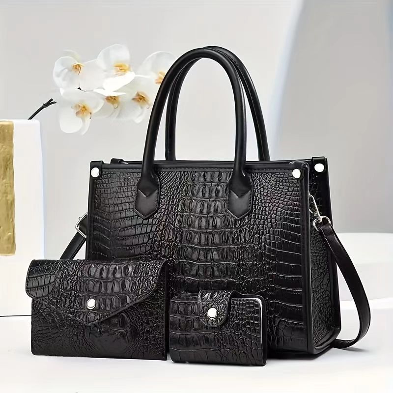 Women's Crocodile Texture Large Capacity Three-piece Handbags