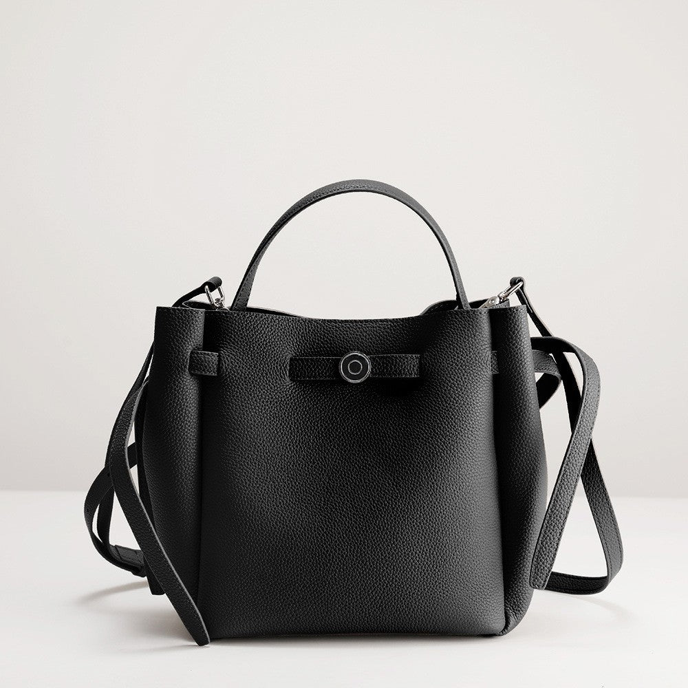 First Layer Cowhide Design Portable Vegetable Basket Women's Leather Bag