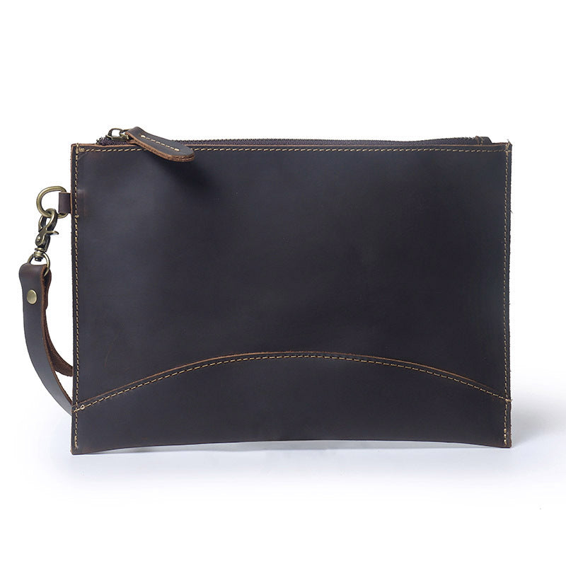 Men's Horse Leather Vintage Envelope Pure Cowhide Zipper Genuine Simple Bags