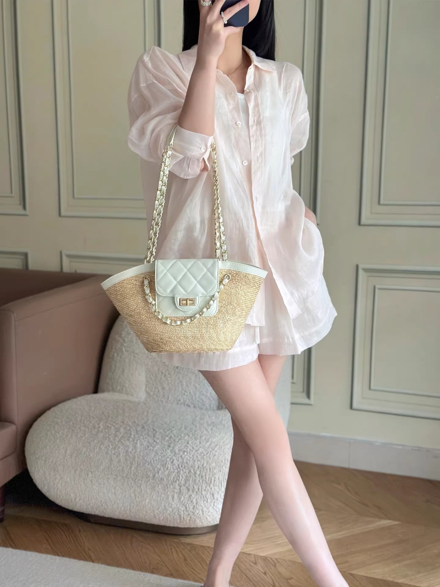 Women's Vacation Style Vegetable Basket Woven Seaside Handmade Women's Shoulder Bag
