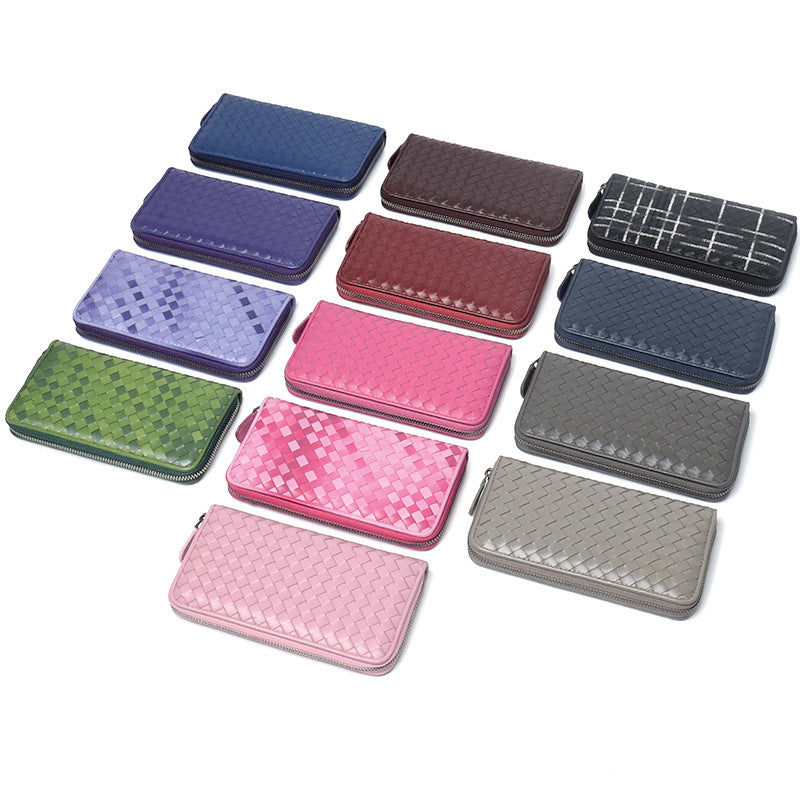 Women's & Men's Leather Korean Style Hand-woven Sheepskin Long Purses