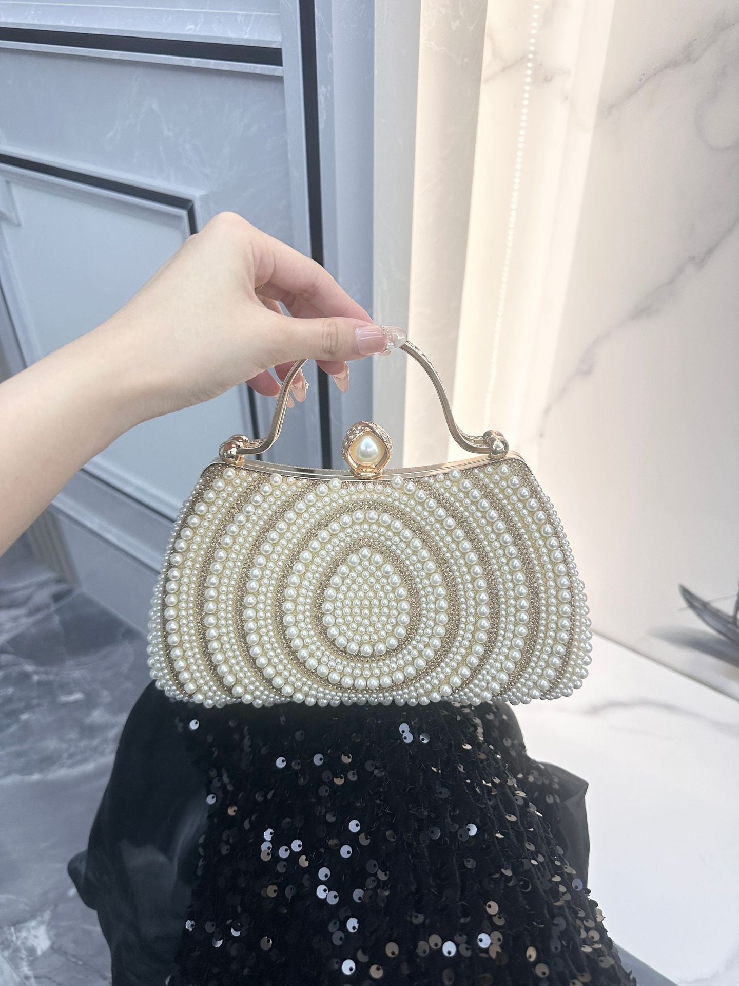 Stylish Banquet Dress Diamond Pearl Clutch Bags