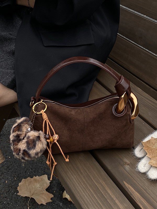 Women's Retro Suede Leopard Print Hand Holding Women's Messenger Bag
