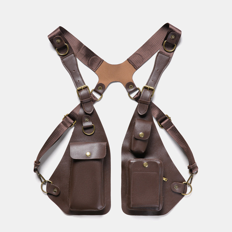 Men's Retro Mobile Leather Strap Vest Underarm Men's Chest Bags