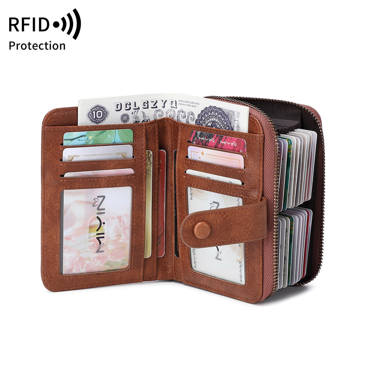 Women's Swiping Oil Wax Leather Retro Expanding Ladies Wallet