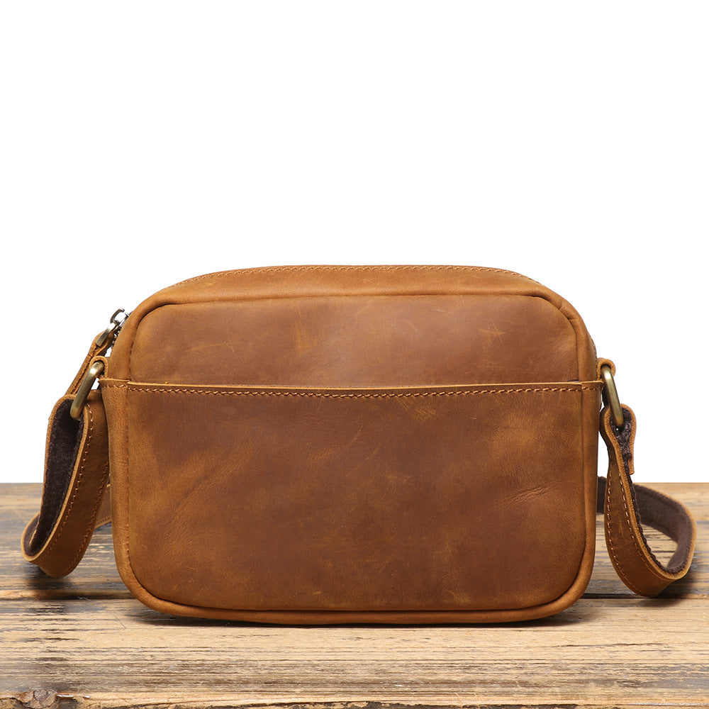 Men's Retro Crazy Horse Leather Cowhide Genuine Men's Shoulder Bag