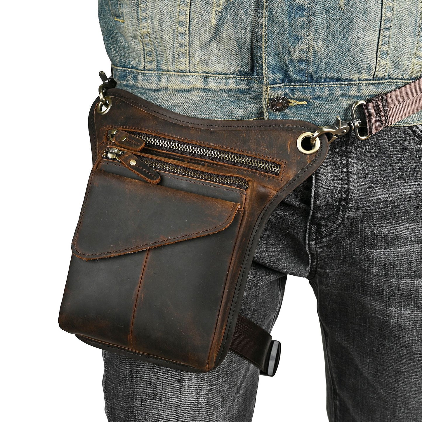 Men's First Layer Oil Waxed Leather Cowhide Trendy Bags
