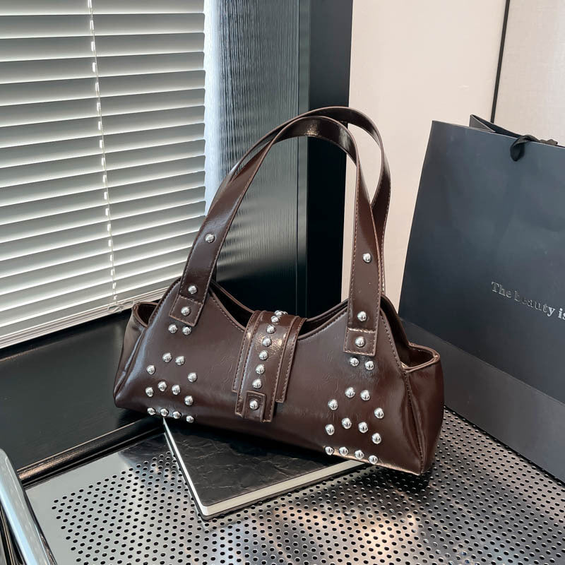 Street Punk Oil Wax Leather Underarm Hot Women's Shoulder Bag
