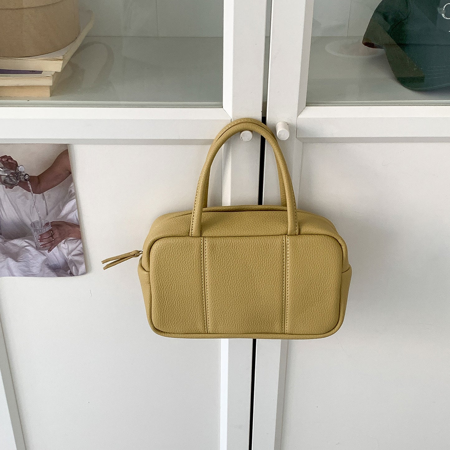 Women's Lychee Pattern Boston Solid Color Large Capacity Simple Women's Handbag