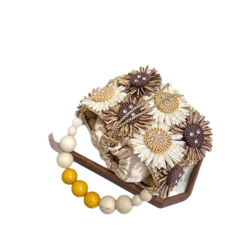 Sunflower Bird Cage Hand-woven Shiny Rhinestone Beaded Chain Vegetable Basket Women's Handbag