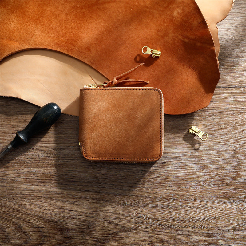 Men's Retro Vegetable Tanned Leather Cowhide Short Genuine Personality Men's Wallet