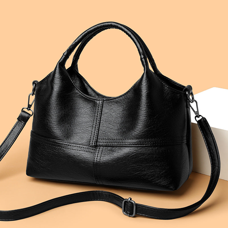 Women's Retro Soft Leather Fashion Stitching Large Tote Bag