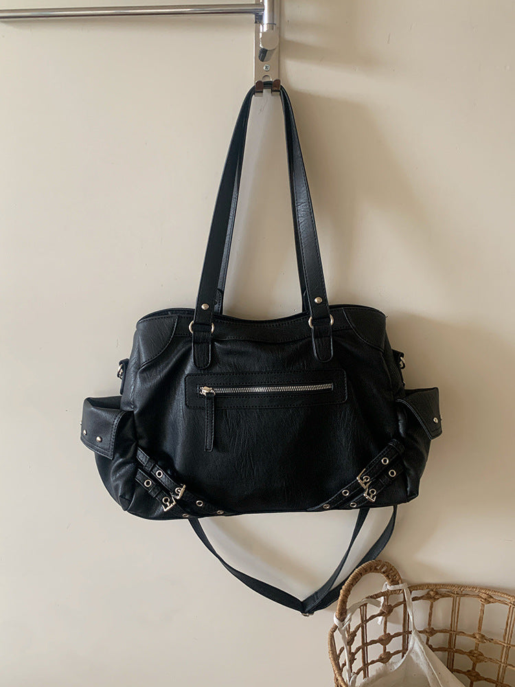 Retro Motorcycle Hot Large Capacity Black Women's Shoulder Bag