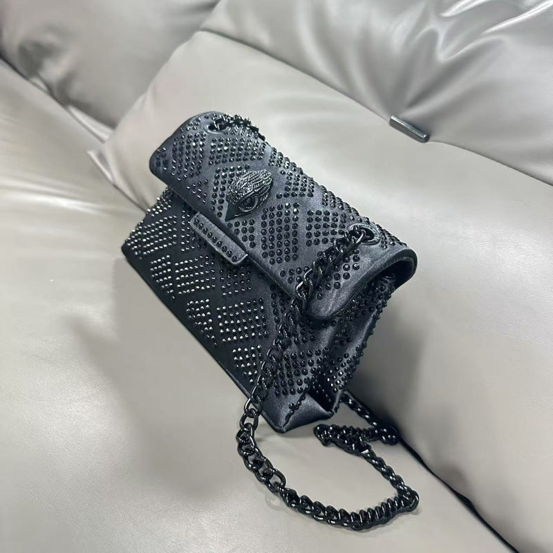 British Hot Rhinestone Minority Chain Black Small Square Bag