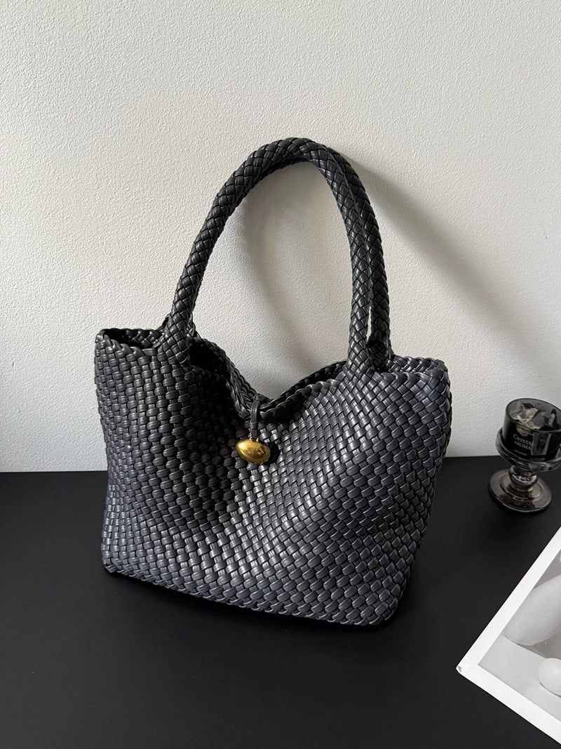 Women's Retro Golden Balls Hand-woven Large Capacity Textured Tote Bag