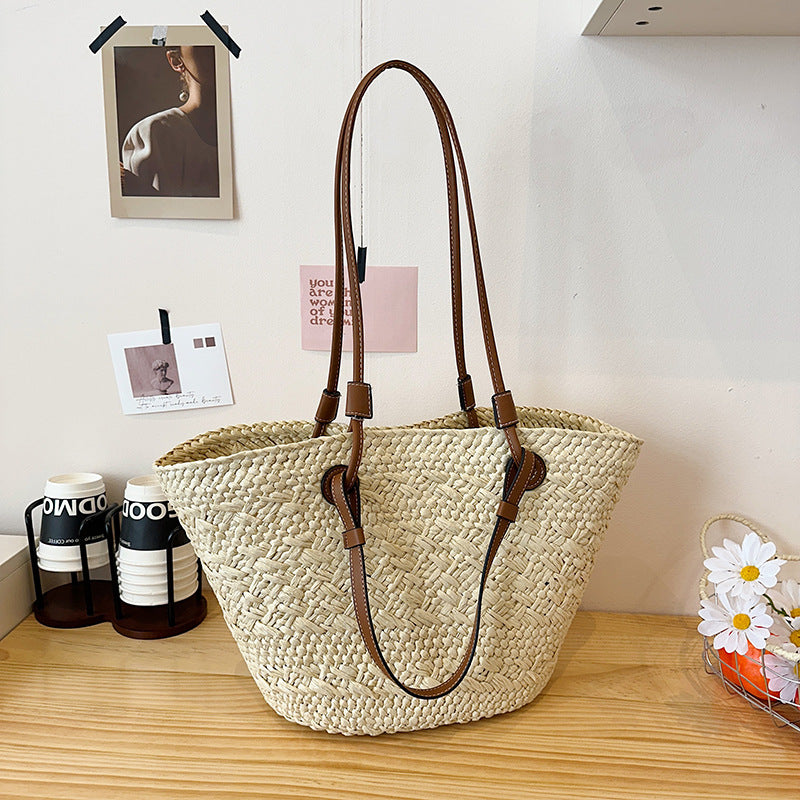 Women's Woven Straw Summer Seaside Beach Portable Large Capacity Shoulder Bags