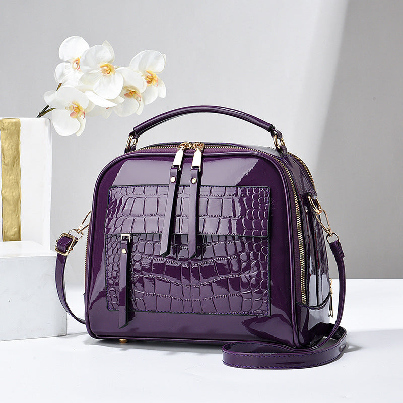 Women's Spring Bright Leather Stone Pattern Fashion Portable Large Women's Messenger Bag