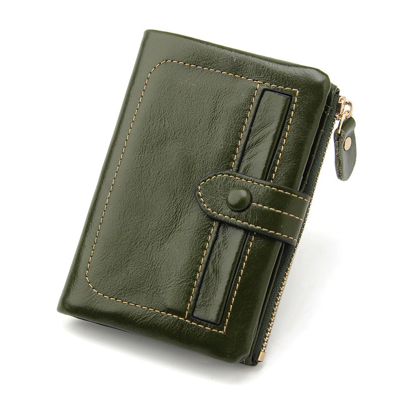 Women's Layer Oil Wax Cowhide Genuine Leather Retro Large Capacity Multiple Ladies Wallet