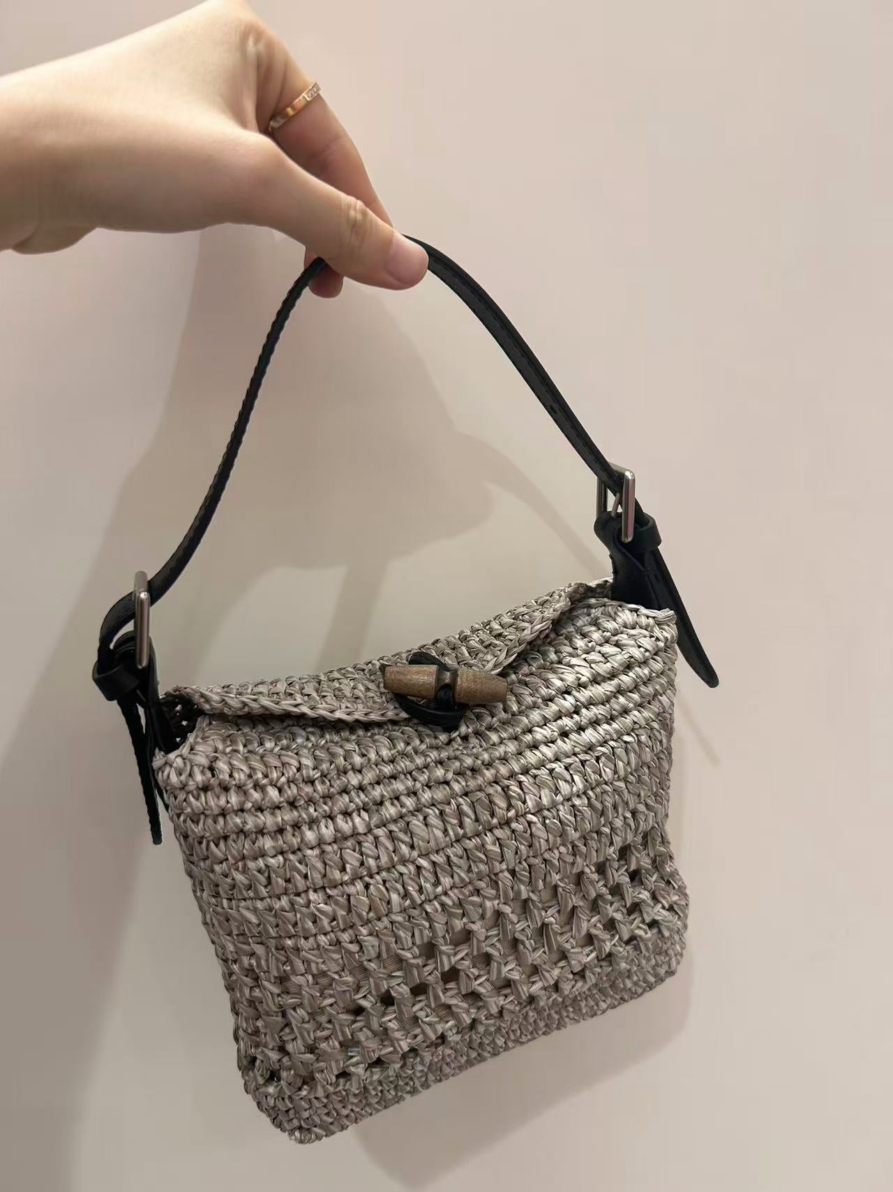 Women's Handmade Crochet Hand-held Underarm Raffia Straw Bags